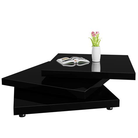 Deuba Coffee Table High Gloss Modern Black White 3 Tier Rotatable