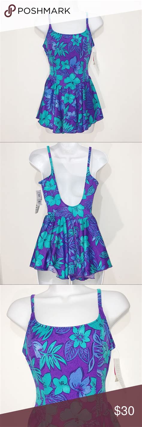 Le Cove Purple And Turquoise Swim Dress Size 12 Nwt Swim Dress High