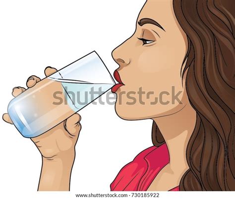Young Woman Drinking Water Stock Vector Royalty Free 730185922