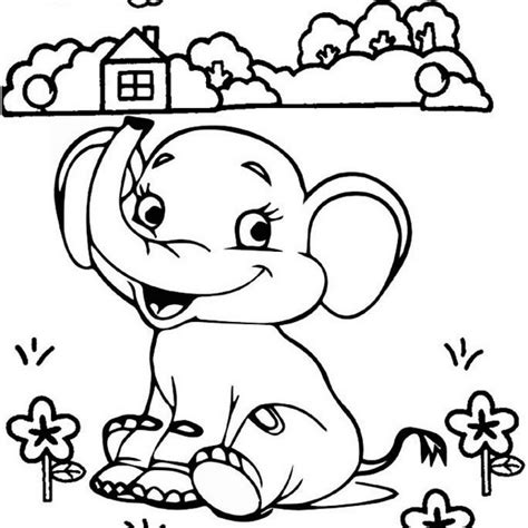 Elephant Playing In The Garden Cartoon Coloring Page Mitraland