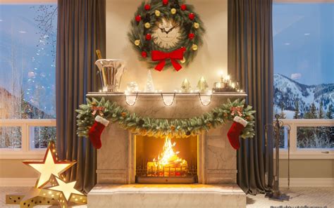 Warm Christmas Fireplace Scene X Wallpaper