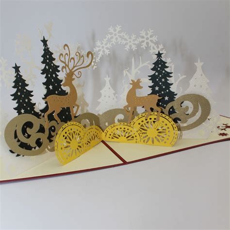 3d pop up christmas cards. Christmas Forest Deer 3D Pop Up Greeting Card Christmas Gifts Party Greeting Card Paper Carving ...