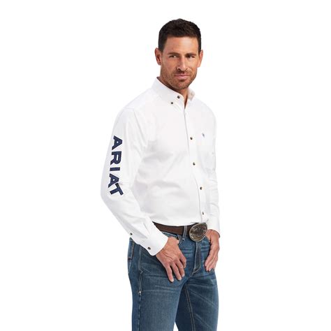 ariat team logo white olympian blue fill twill classic fit shirt la raza western wear