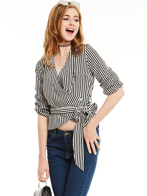 long sleeve striped blouse with bow 2018 summer women sexy v neck woman shirt elegant tops