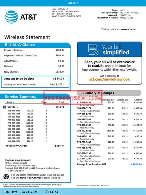 Utility Bill Atandt Wireless Statement Documents Edit