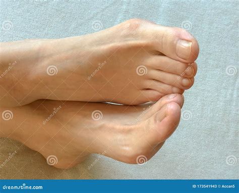Closeup Photo Of Woman Cross Feet And Toes Stock Image Image Of