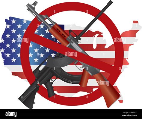 Assault Rifles Ar 15 And Ak 47 Semi Automatic Weapons Ban Symbol On Usa