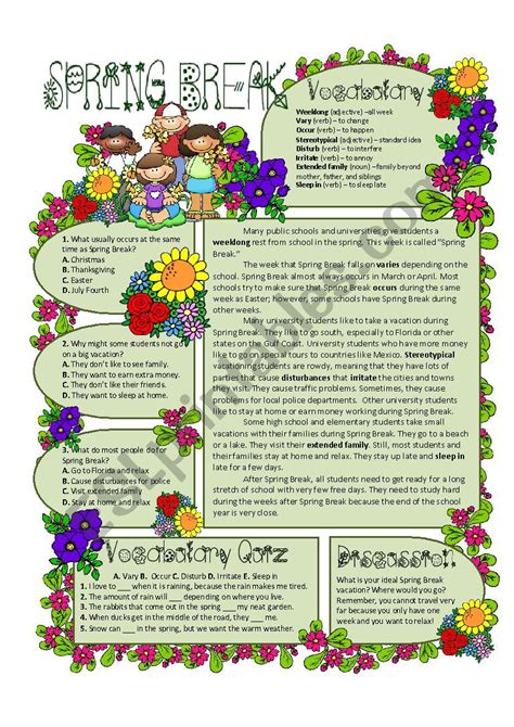 Spring Break Worksheets Worksheets For Kindergarten