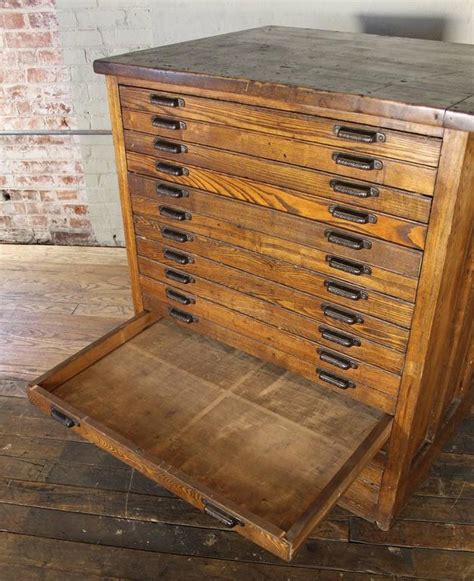 Vintage Industrial Hamilton Wood Flat File Multi Drawer Storage Cabinet