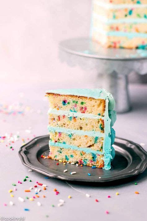 Baby boys also need unique, delicious first birthday cakes. A slice of homemade funfetti birthday cake, with blue ...