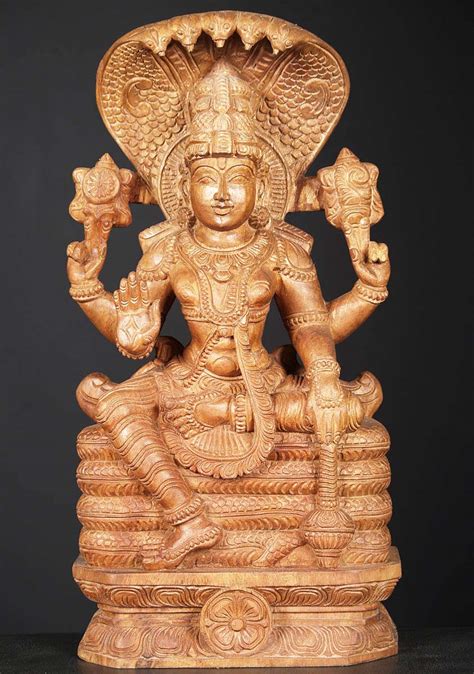 Sold Wood Vishnu Seated On Ananta Sesha 24 76w1eq Hindu Gods And Buddha Statues