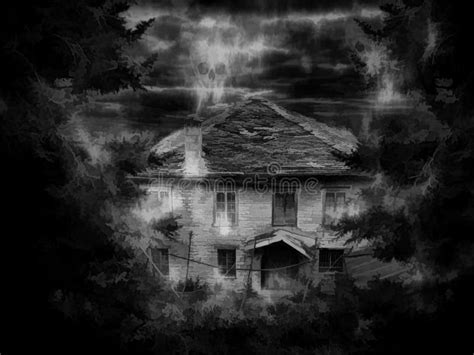 Ghost Dark House Digital Illustration Art Stock Illustration