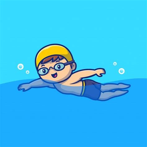 Pessoas Bonitos Nadando Cartoon Icon Ilustração Pessoas Esporte Animal