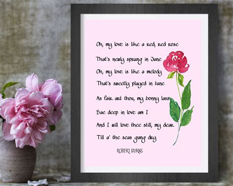 Oh My Love Is Like A Red Red Rose Print Robert Burns Love Romantic Poem Valentines Gift Floral