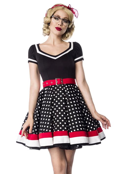 Gina Retro Black White Belted Polka Dot Flare Dress Modern Grease Clothing And Accessories Co