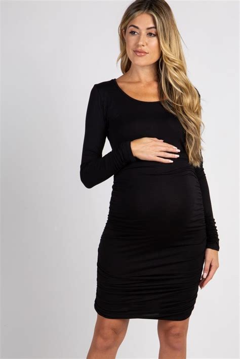 black ruched long sleeve maternity dress long sleeve maternity dress fitted maternity dress