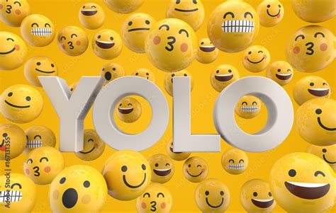 Set Of Emoji Emoticon Character Faces With The Word Yolo 3d Rendering