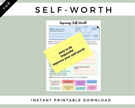 Self Worth Therapy Worksheet For Improving Mental Health Daily Printable Self Worth Worksheet