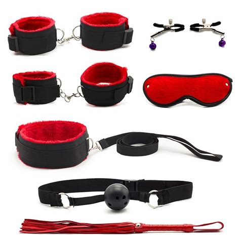 Bondage Set Cotton Red Bdsm Restraint Sex Toys For Couple Handcuffs Sexy Mark Whip Collar For