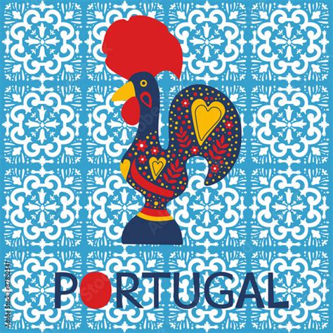 Illustration Of Decorated Barcelos Rooster Symbol Of Portugal Stock