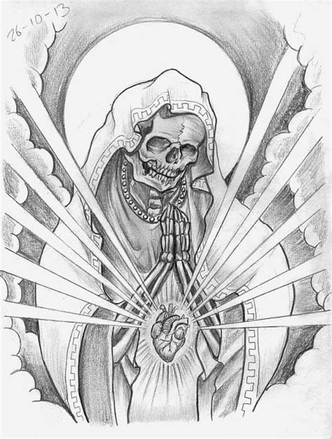 Skeleton Virgin Mary With Anatomical Heart Drawings