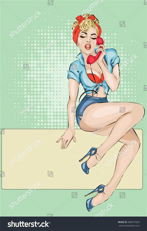 Sexy Pinup Woman Phone Answer Call Stock Vector 386677669 Shutterstock