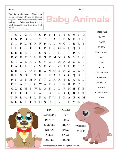 Baby Animals Word Search Puzzle Handout Fun Activity In 2021 Baby