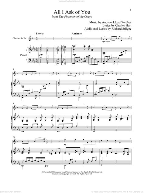 All I Ask Of You From The Phantom Of The Opera Sheet Music For
