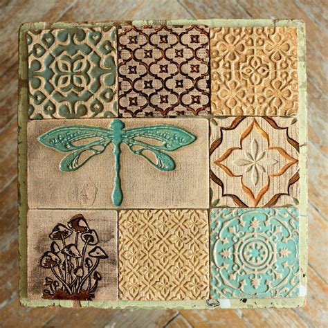 Dragonflyandmushroom Ceramic Rustic Tile Set For Kitchenbathroom