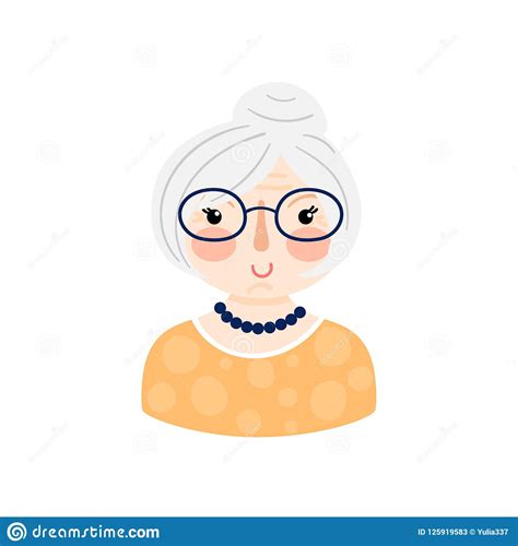 Illustration With Cartoon Old Woman Face Stock Vector