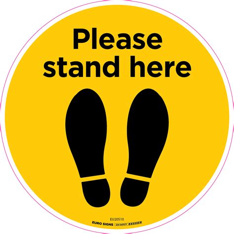 Please stand here 250mm OD Floor Graphic Decal - Euro Signs and Safety