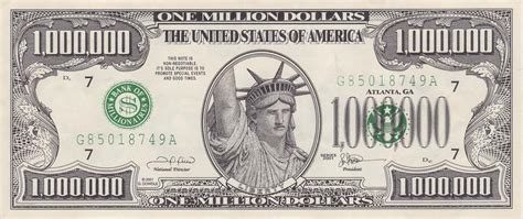 One Million Dollar Bill Usa Novelty Banknotes Leftover Currency
