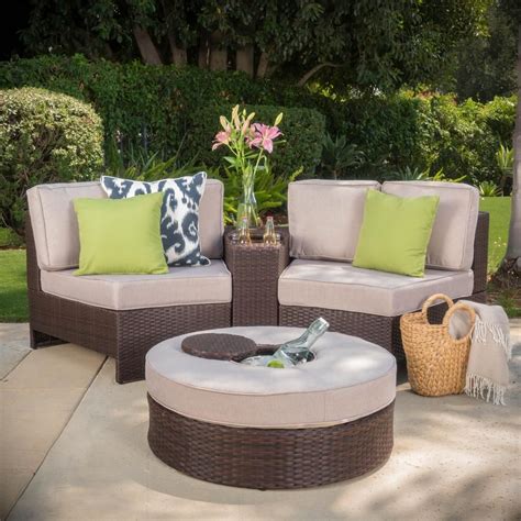 Noble House 4 Piece Wicker Patio Sectional Seating Set With Textured