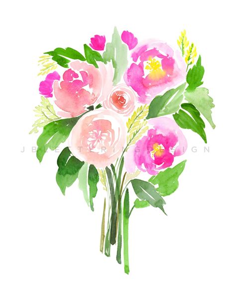 Pink Watercolor Bouquet By Jennabrownleedesign On Etsy Watercolor
