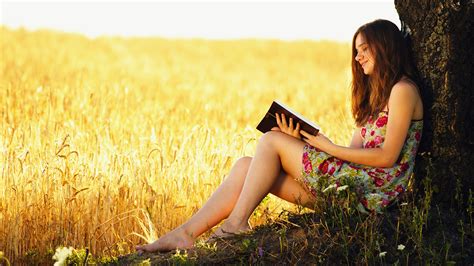 Young Woman Reading On Nature Lady Wisdom