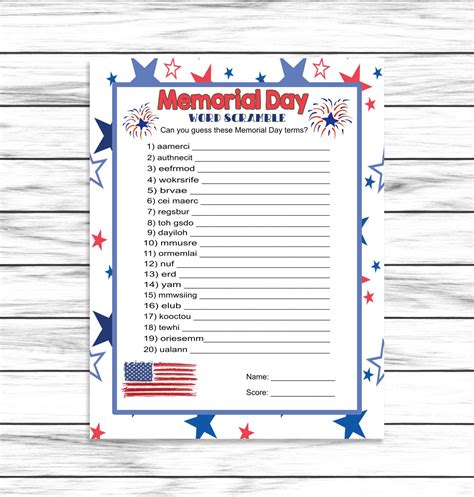 Memorial Day Word Scramble Party Game Word Game For Adults Etsy
