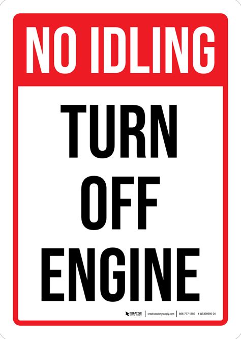 No Idling Turn Off Engine Portrait Wall Sign
