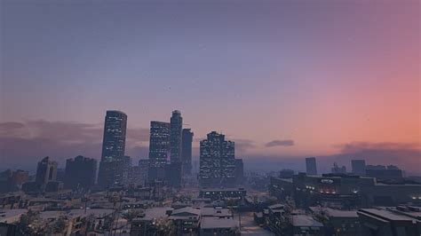Grand Theft Auto V Los Santos Los Angeles Sunset Clouds Snow