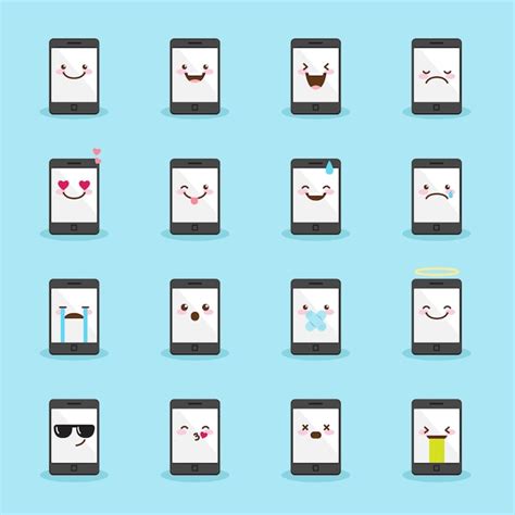 Conjunto De ícones De Emoji De Smartphone Vetor Premium