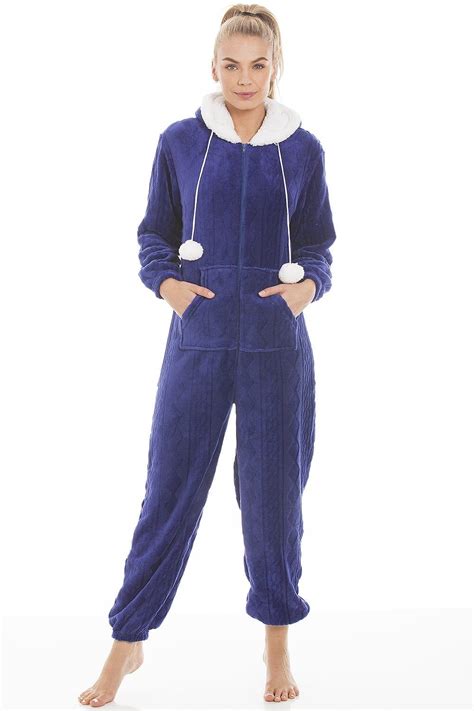 Blue Luxury Super Soft Fleece Hooded Onesie Winter Outfits Women