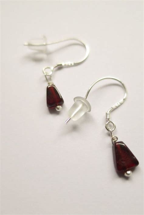 Jewelry 925 Sterling Silver Massif Hooks Earrings Genuine Red Garnet Stone 2ct 100 Natural