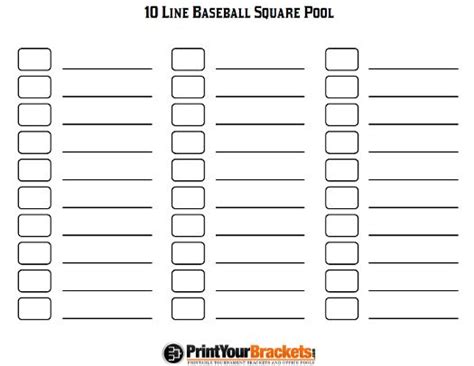Printable 10 Line Baseball Square Pool Football Squares Sports