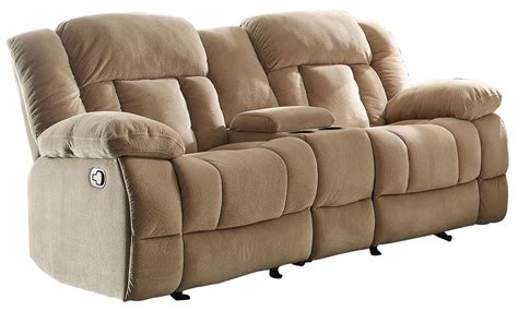 Laurelton Taupe Double Glider Reclining Loveseat With Console From