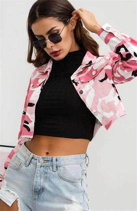 Womens Pink Camouflage Crop Jacket Women Camouflage Outfits Usa Outfit