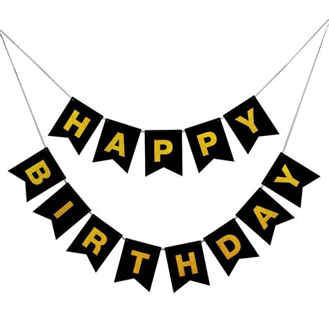 Happy Birthday Banner With Gold Glitter Powder Letters On Black