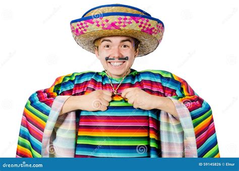 Funny Young Mexican With False Moustache Isolated Stock Photo Image