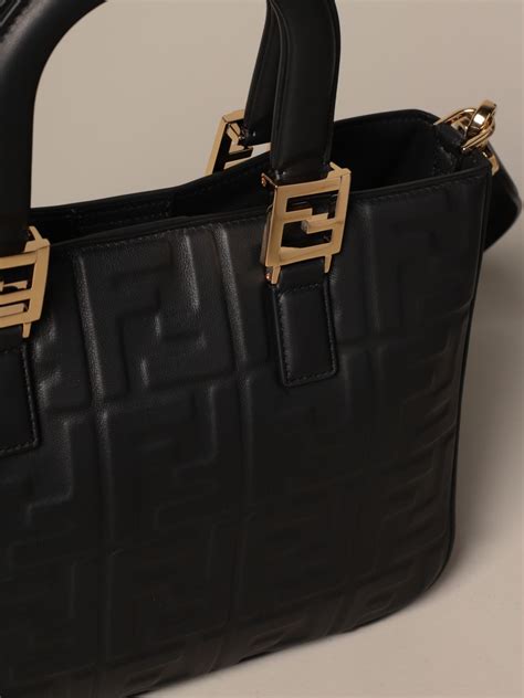 Fendi Leather Bag With Embossed All Over Ff Logo Tote Bags Fendi