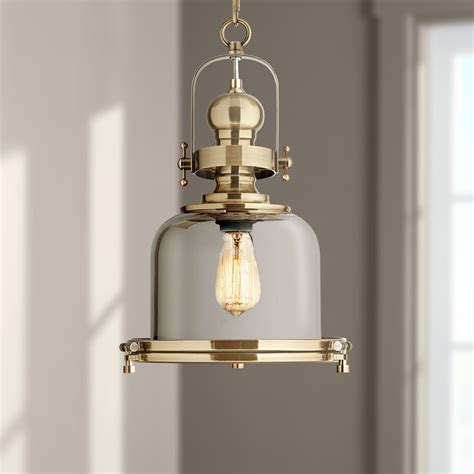 Possini Euro Design Antique Brass Lantern Pendant Light Wide Modern Chrome Glass Bell Jar