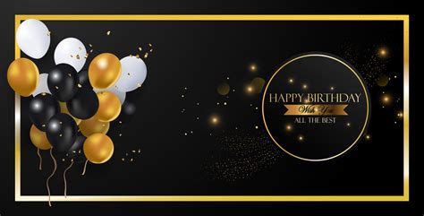 Birthday Banner With Gold And Black Ballons Ornaments Vector Art At Vecteezy