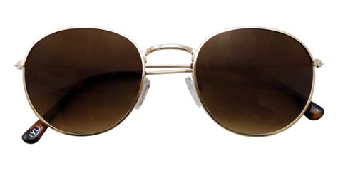 Iyu Design Round Gold Framed Sunglasses Brown Lenses Lea